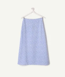 Jupe longue fille droite bleue fleuri