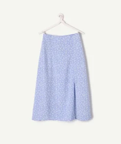 Jupe longue fille droite bleue fleuri