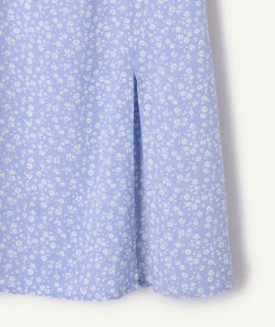 Jupe longue fille droite bleue fleuri