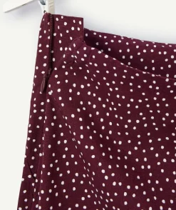 Jupe longue fille droite bordeaux à pois
