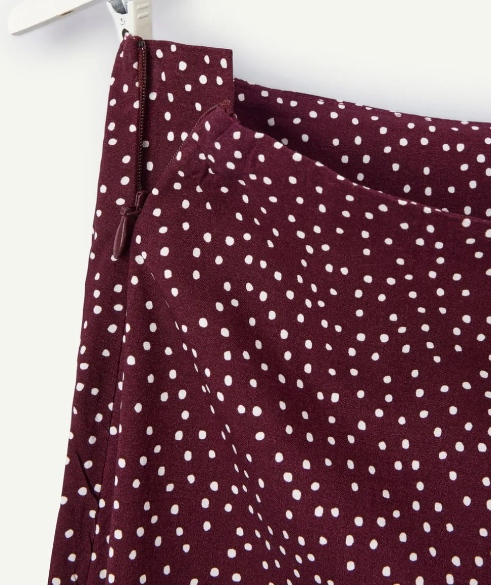 Jupe longue fille droite bordeaux à pois