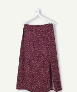 Jupe longue fille droite bordeaux à pois