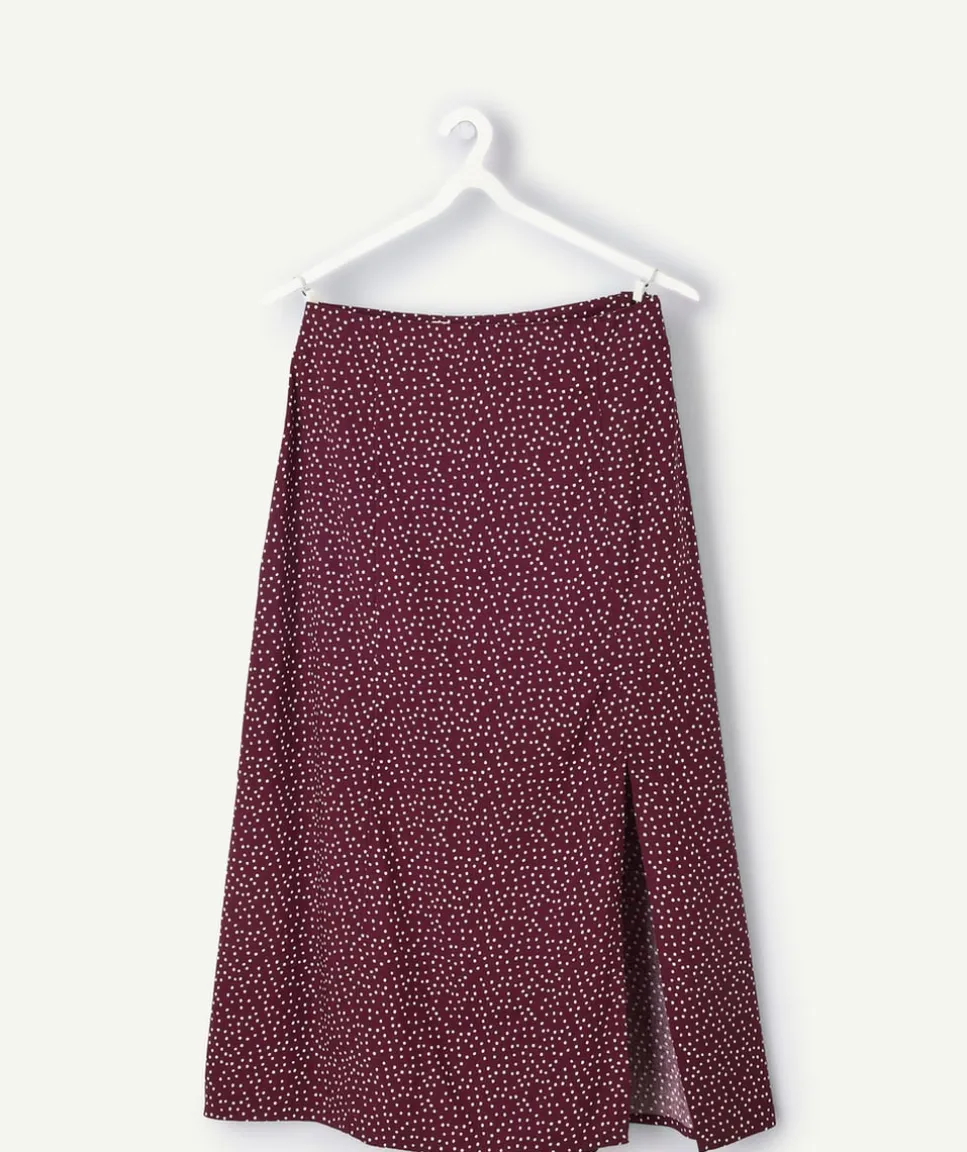 Jupe longue fille droite bordeaux à pois