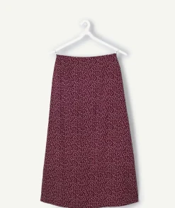 Jupe longue fille droite bordeaux à pois