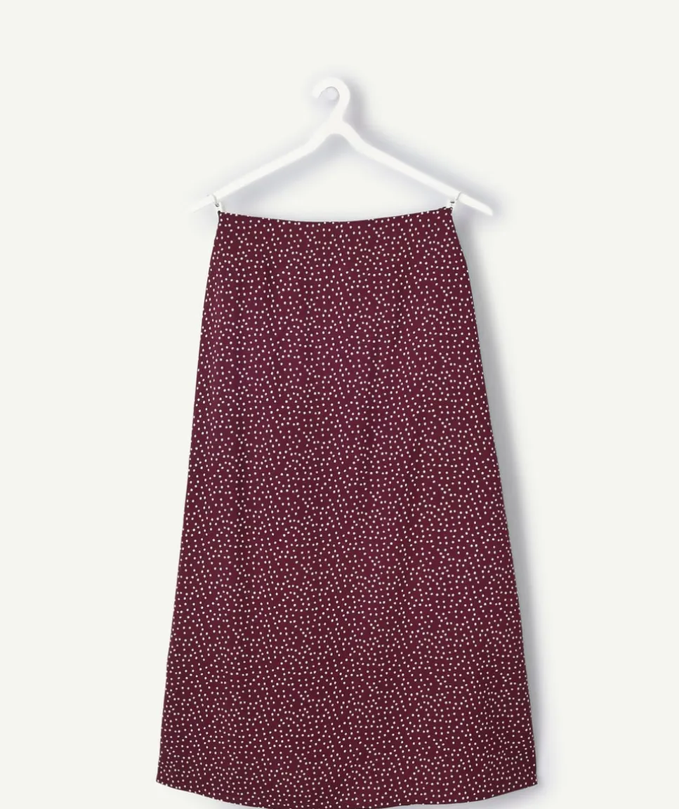 Jupe longue fille droite bordeaux à pois