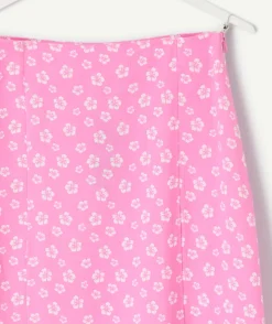 Jupe longue fille droite rose imprimé