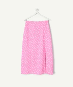 Jupe longue fille droite rose imprimé