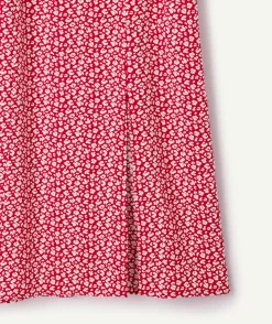 Jupe longue fille droite rouge fleuri