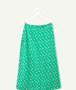 Jupe longue fille droite verte imprimé
