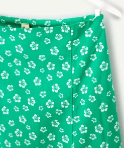 Jupe longue fille droite verte imprimé