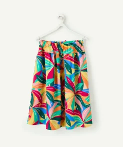 Jupe longue fille en viscose labellisée imprimé feuillage exotique