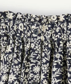 Jupe longue fille en viscose reponsable imprimée fleurie écru et bleu marine