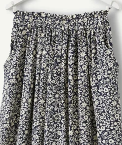 Jupe longue fille en viscose reponsable imprimée fleurie écru et bleu marine