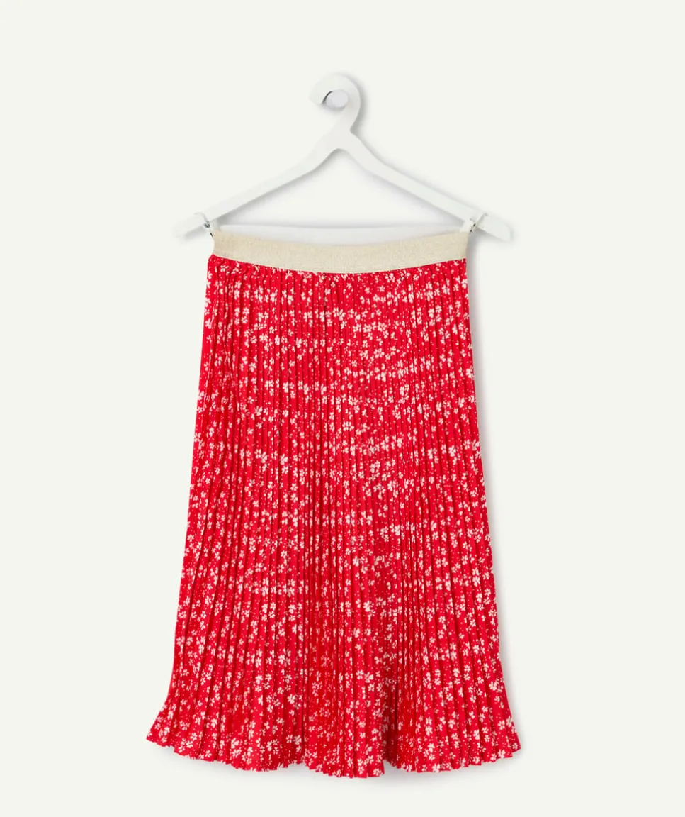 Jupe plissée fille imprimé floral rouge