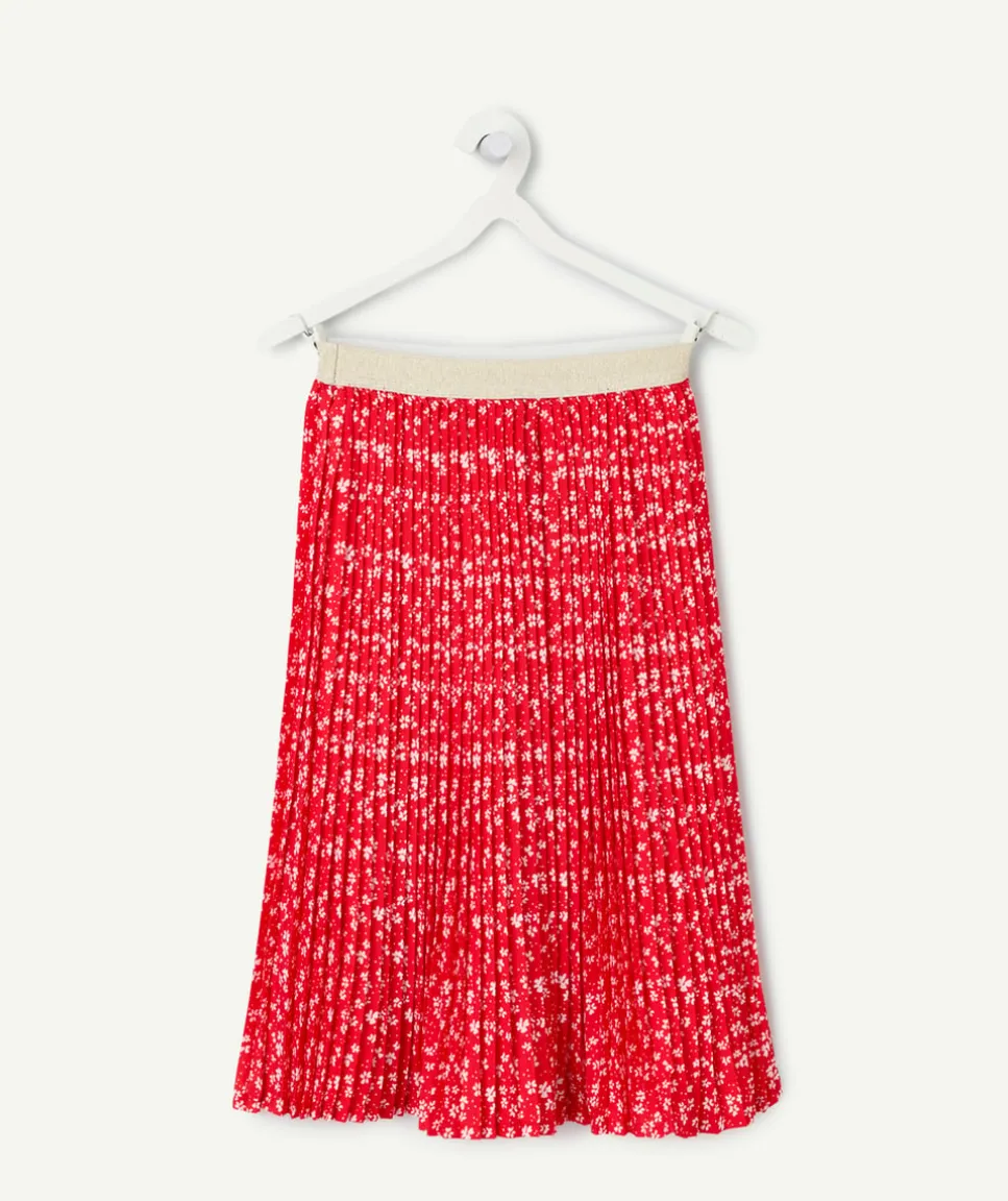 Jupe plissée fille imprimé floral rouge