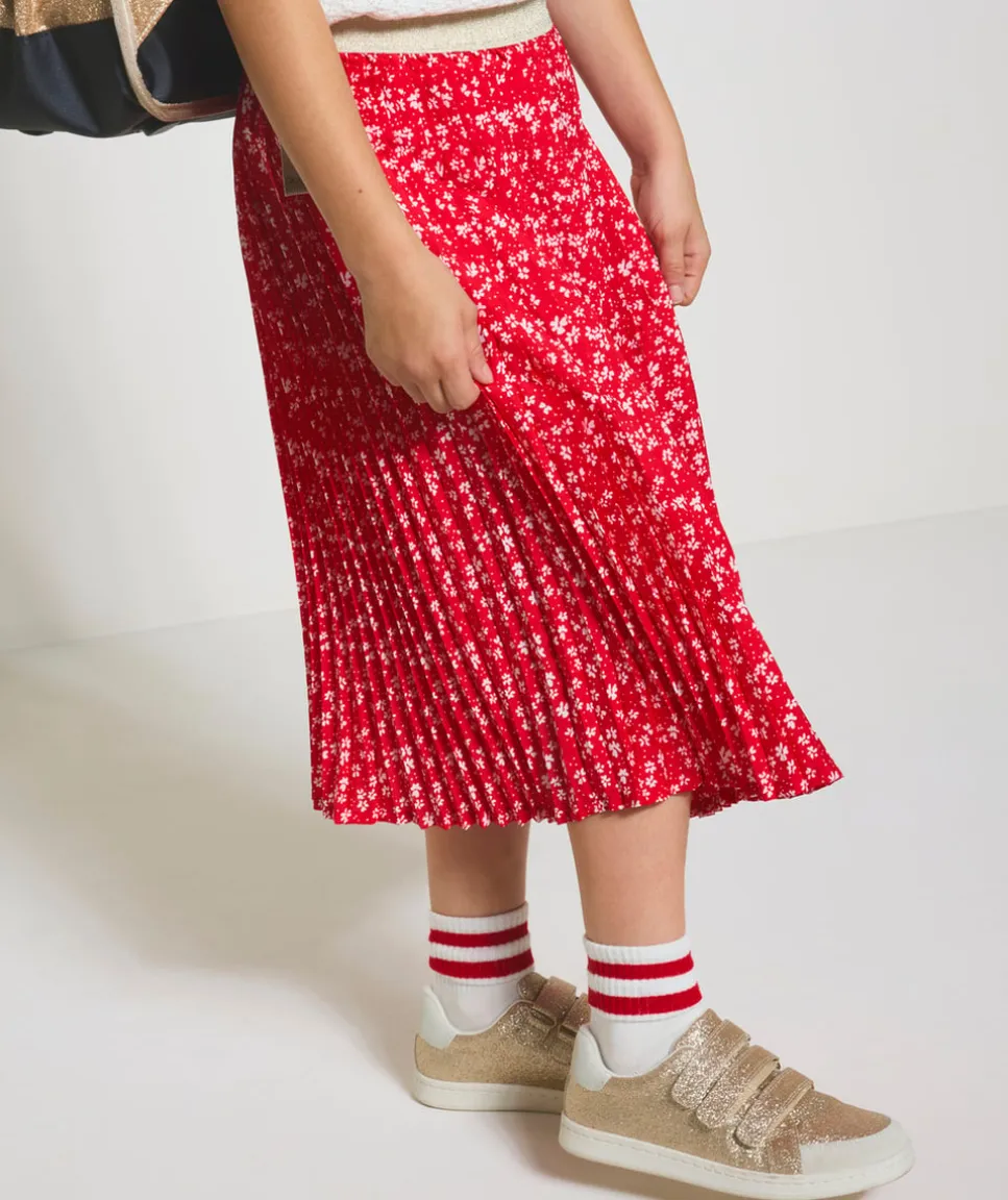 Jupe plissée fille imprimé floral rouge