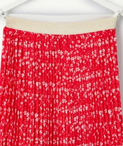 Jupe plissée fille imprimé floral rouge