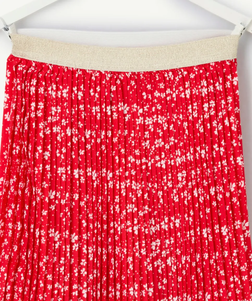 Jupe plissée fille imprimé floral rouge