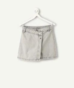 Jupe short fille denim gris zippée
