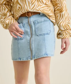 Jupe trapèze fille en denim bleu clair