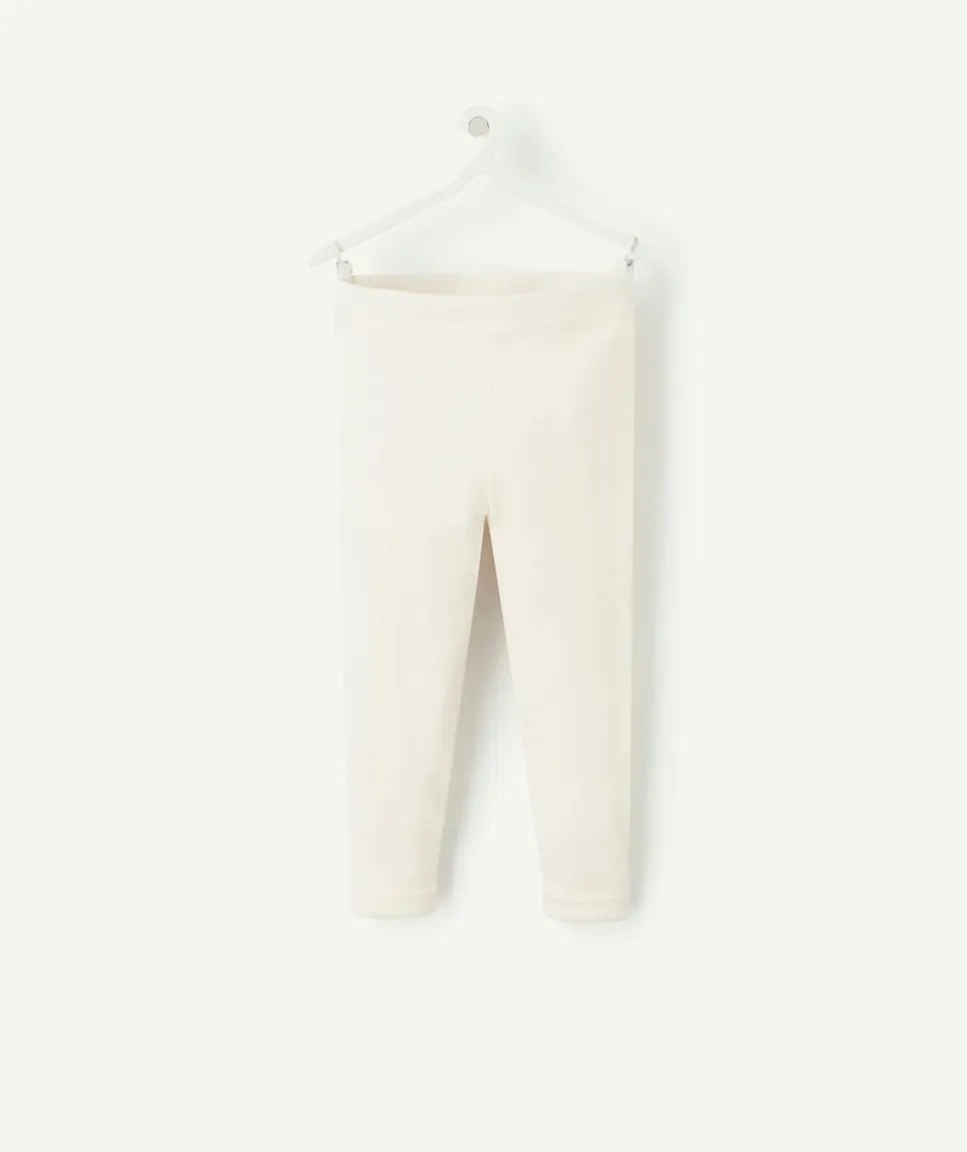 Legging bébé fille côtelé en coton biologique blanc