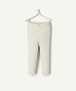 Legging bébé fille en coton bio écru côtelé avec boutons