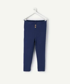 Legging bébé garçon en coton bio bleu côtelé