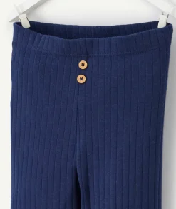 Legging bébé garçon en coton bio bleu côtelé