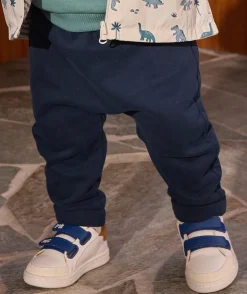 Legging bébé garçon en coton bio bleu côtelé