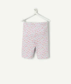 Legging court bébé fille en coton bio bleu imprimé fleurs