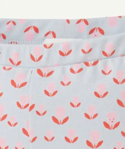 Legging court bébé fille en coton bio bleu imprimé fleurs