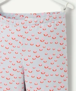 Legging court bébé fille en coton bio bleu imprimé fleurs