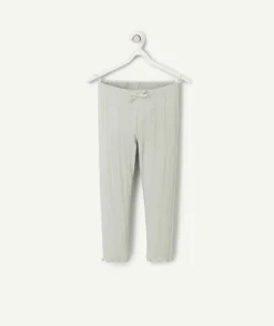 Legging court fille en coton bio vert côtelé