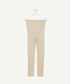 Legging fille côtelé beige