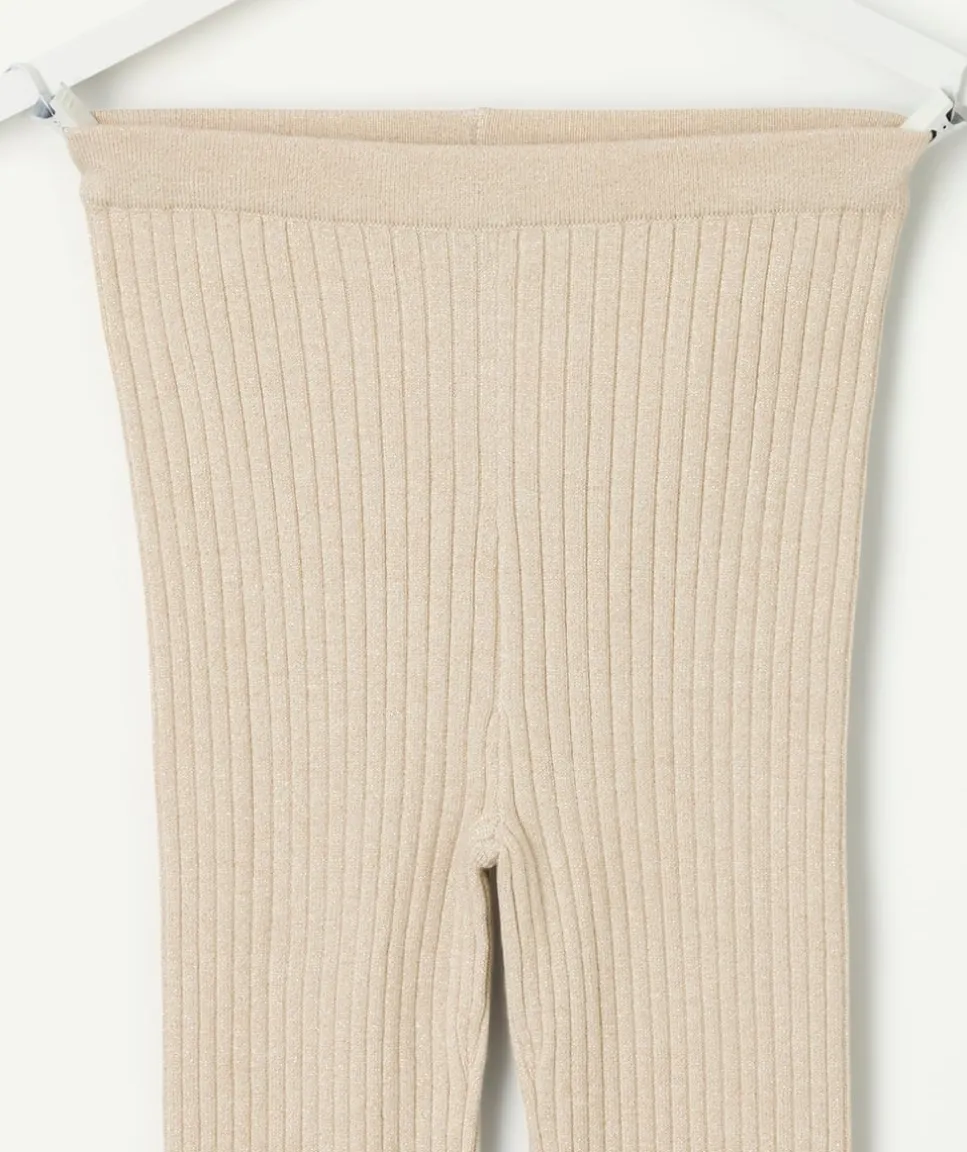 Legging fille côtelé beige
