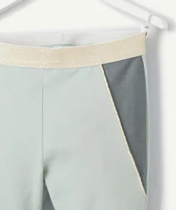 Legging fille en viscose labellisée vert pâle avec bandes pailletées