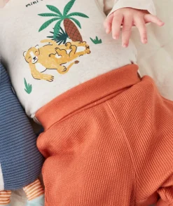 Legging naissance en coton biologique nid d'abeille marron orangé
