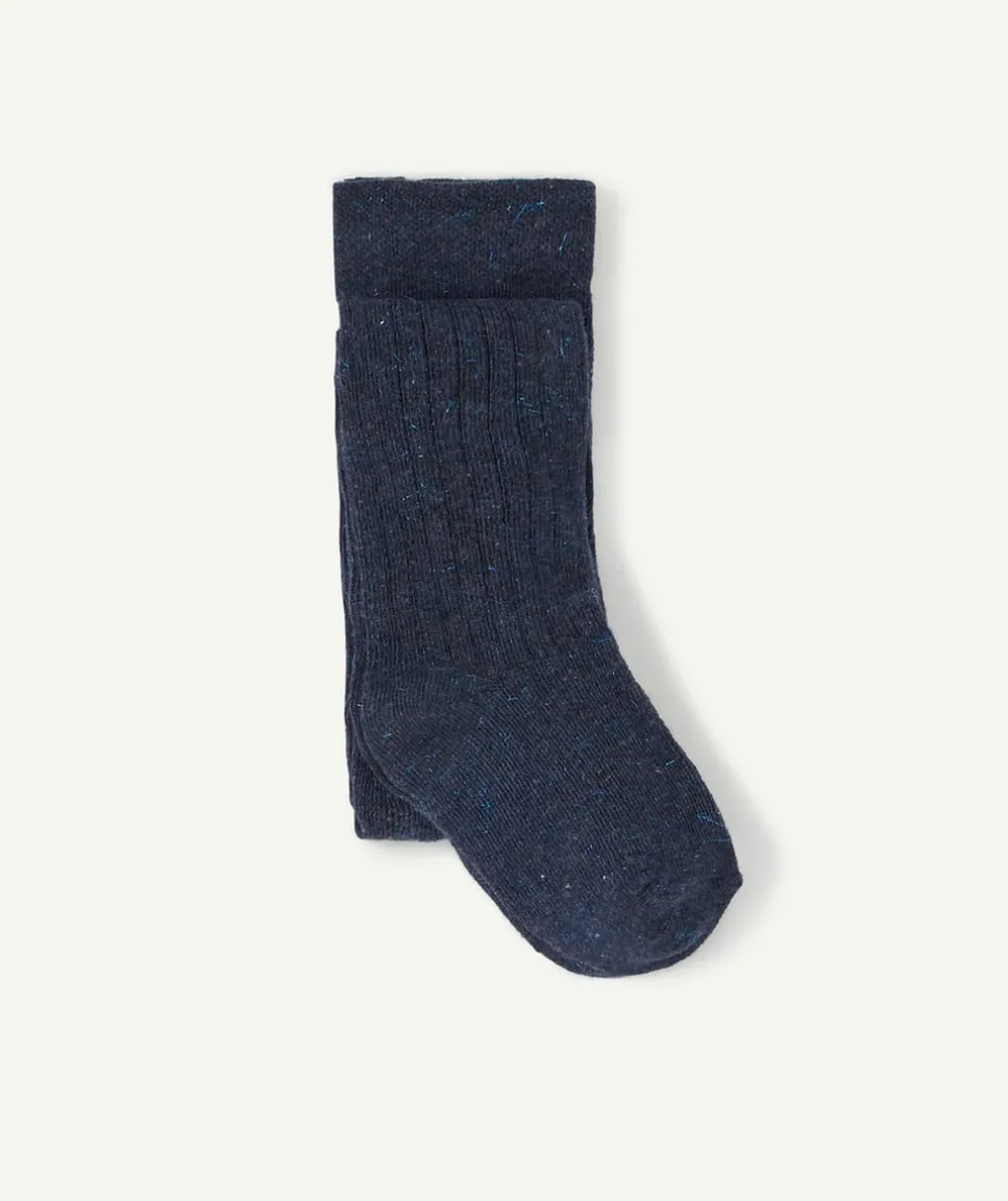 Les collants en tricot bébé fille marine et brillant