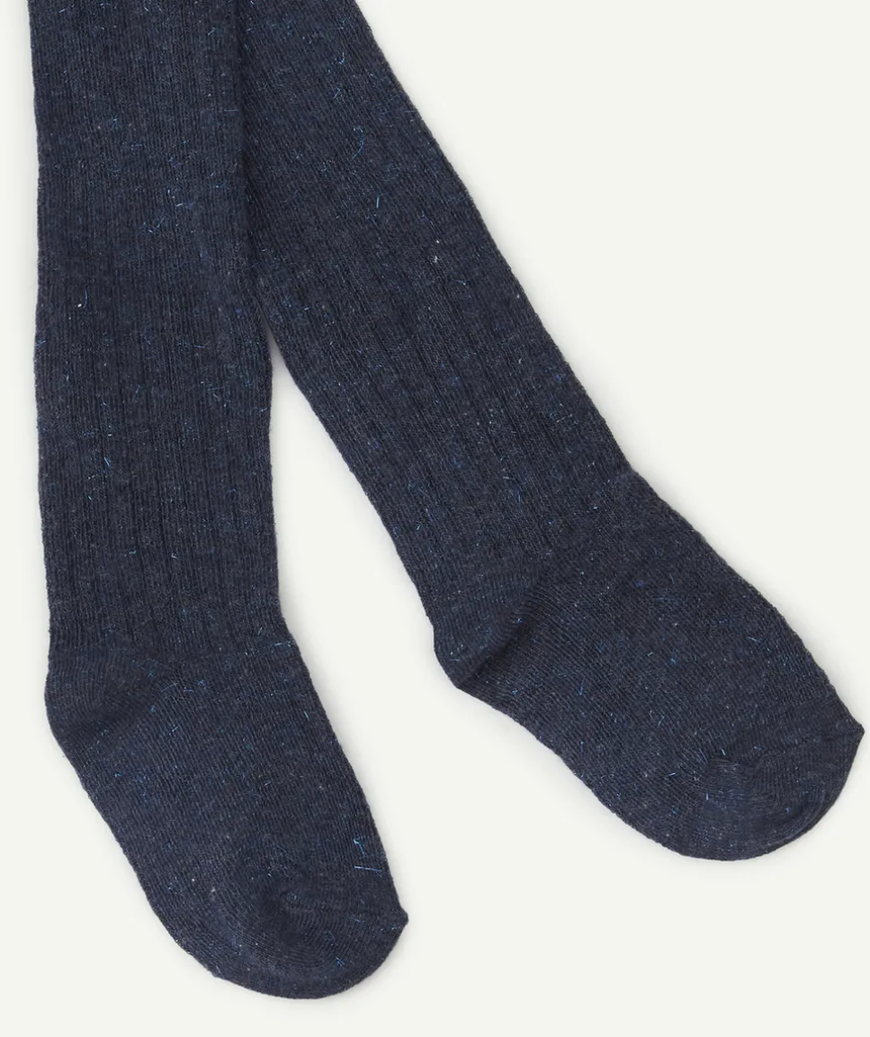 Les collants en tricot bébé fille marine et brillant