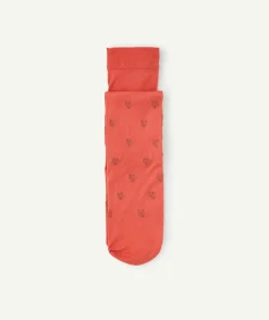 Les collants en voile rouge avec coeurs brodés