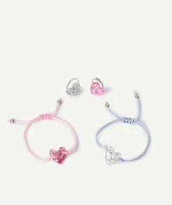 Lot bagues et bracelets cœur pour fille