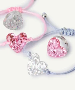 Lot bagues et bracelets cœur pour fille