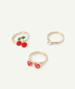 Lot bagues fille fantaisie cerises et nœud
