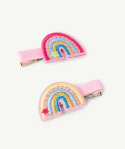 Lot barrettes fille arc-en-ciel brodé