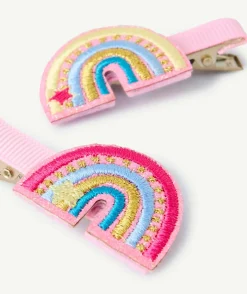 Lot barrettes fille arc-en-ciel brodé