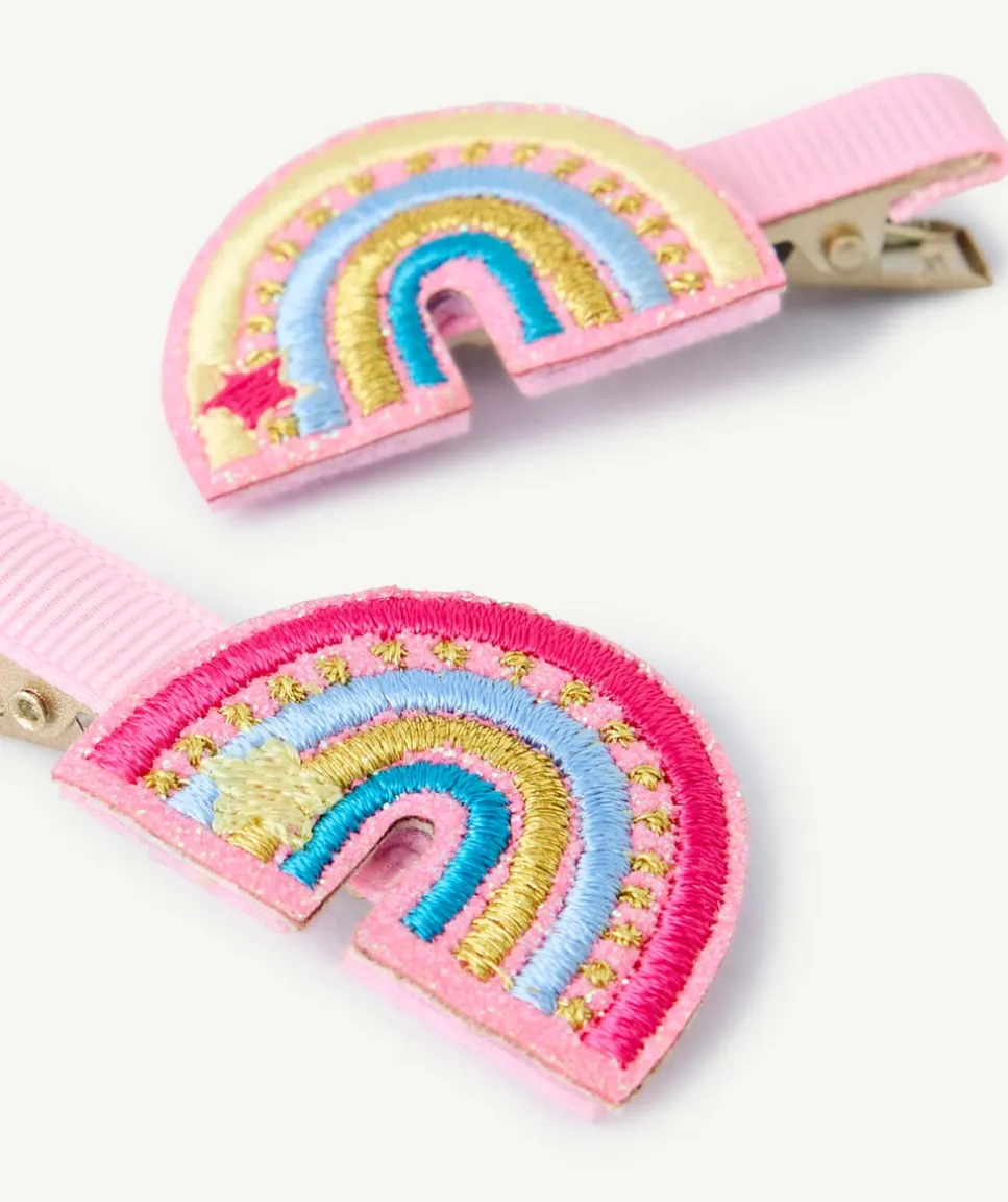 Lot barrettes fille arc-en-ciel brodé