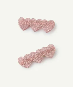 Lot barrettes fille cœurs pailletés rose