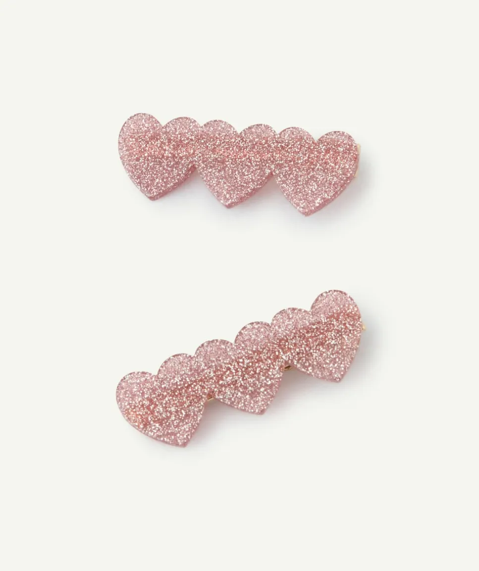 Lot barrettes fille cœurs pailletés rose