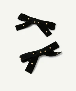 Lot barrettes fille nœud velours noir clous