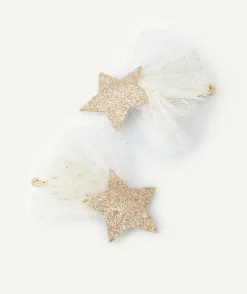Lot barrettes fille étoiles pailletées tulle blanc